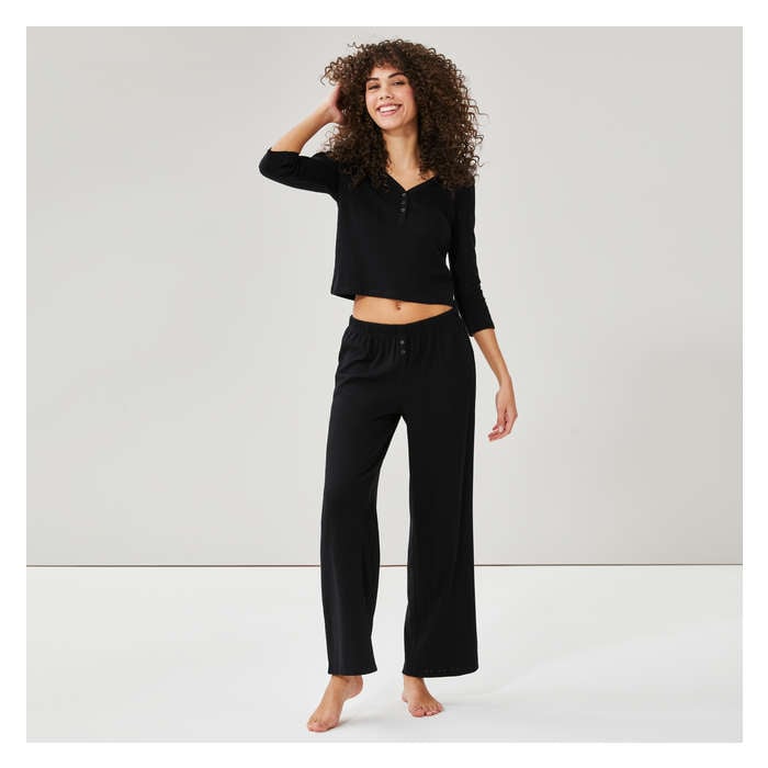 Women's Pajama Henley Long Sleeve
